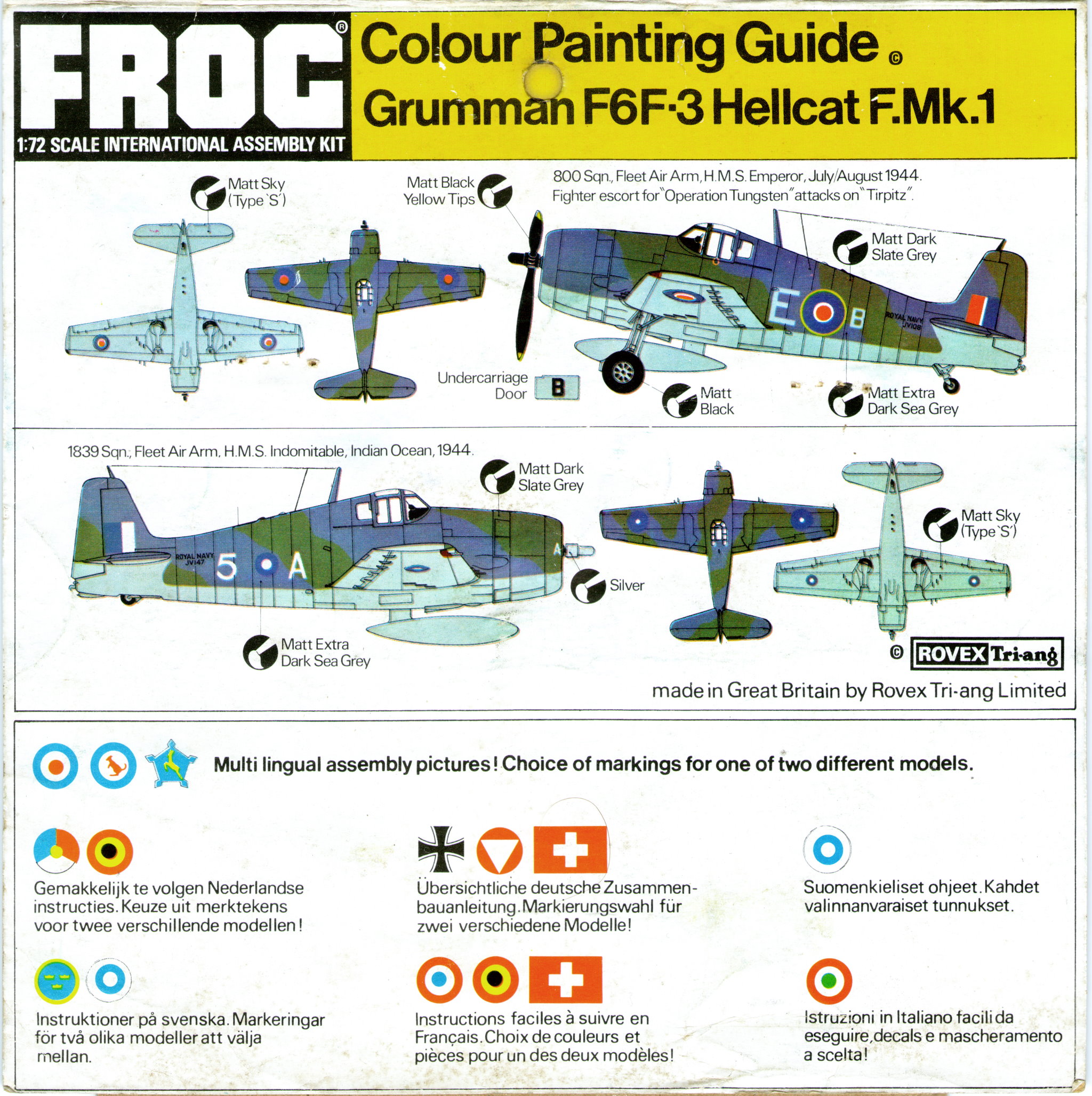 Схема окраски и маркировки FROG F245F Grumman F6F-3 Hellcat F.Mk.1, Black Series, Rovex Tri-ang, 1971